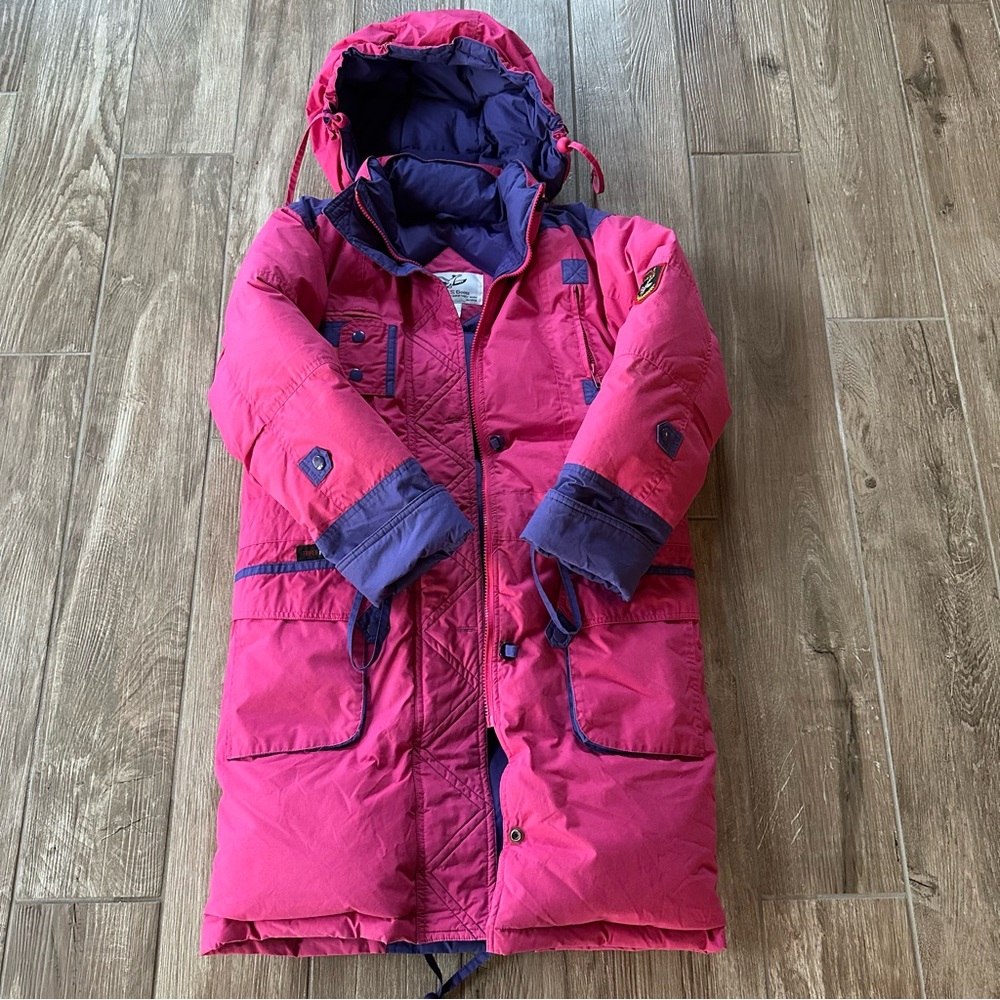 Triple Plus Goose Down Filled Vibrant Pink and Purple Kids Puffer Coat size 12